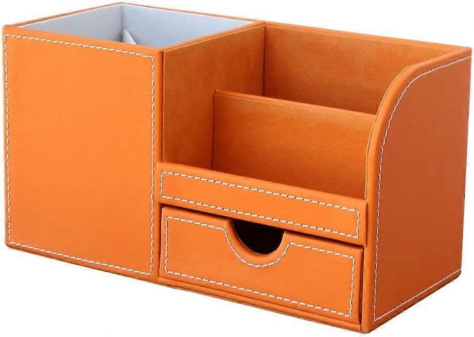 PU leather office desk organizer with 4 storage compartments