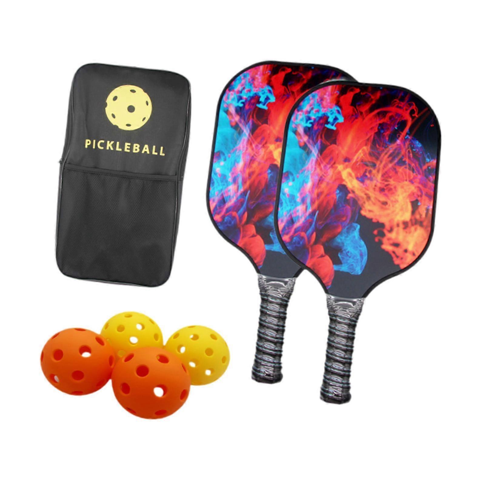 2Pcs Pás de Pickleball com 4 Pickleballs Presente para Prática de Jogar ao Ar Livre