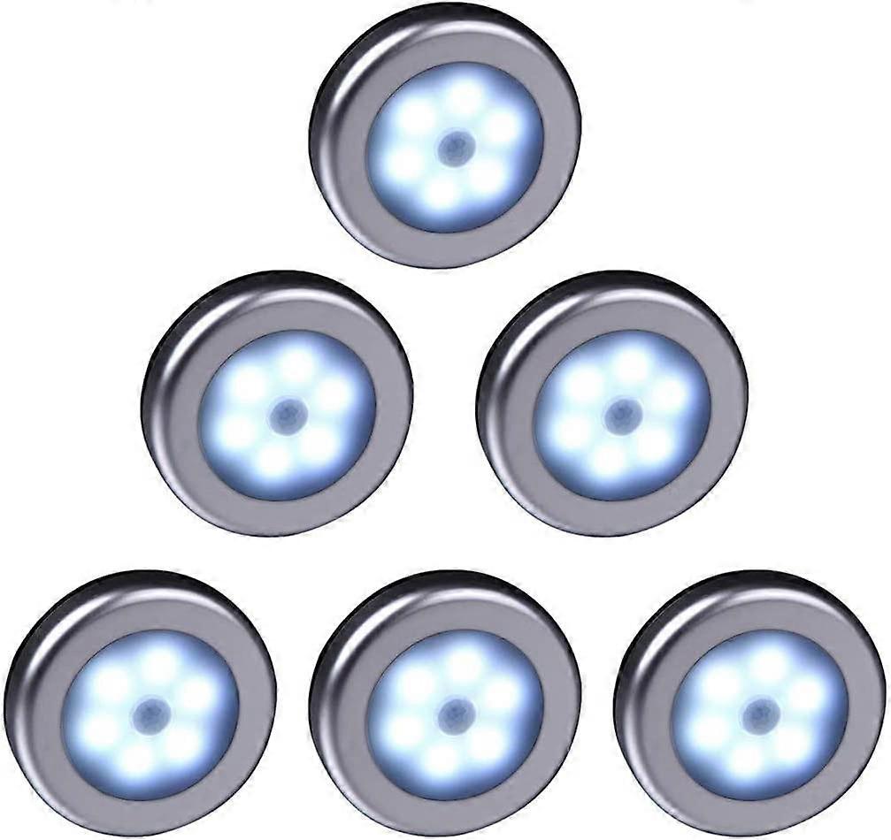 Wireless Motion Sensor LED Lights for Closet, Stairs, Hallway, Kitchen, Bedroom (6pcs) (Silver Shell (White Light)