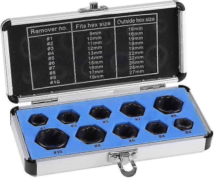 9-19mm Drive Socket Damaged Stud Nut Locking Bolt Extractor Thread Locking Kit Damaged Nuts Screw Bolt ExtractorsIrisfr10PcsBlack