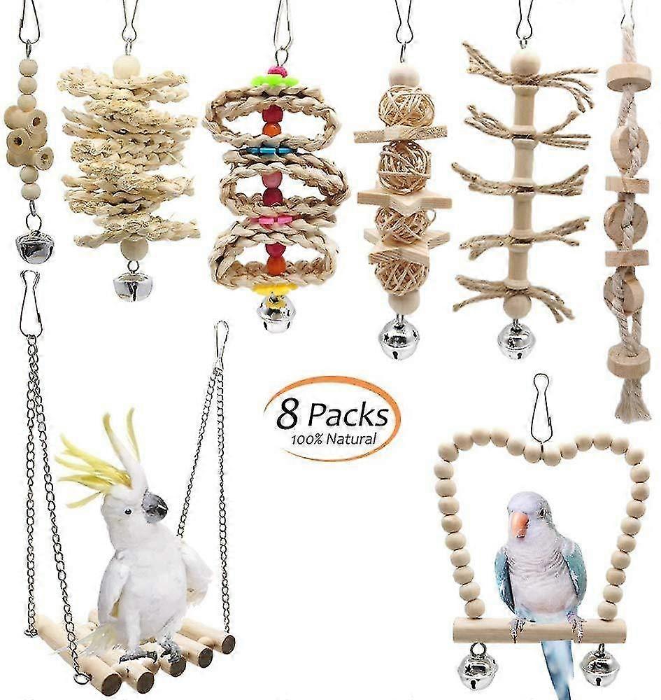 8つの木製スイングハンモック噛むおもちゃオウムのための鳥のおもちゃセキセイインコオカメインコカナリア