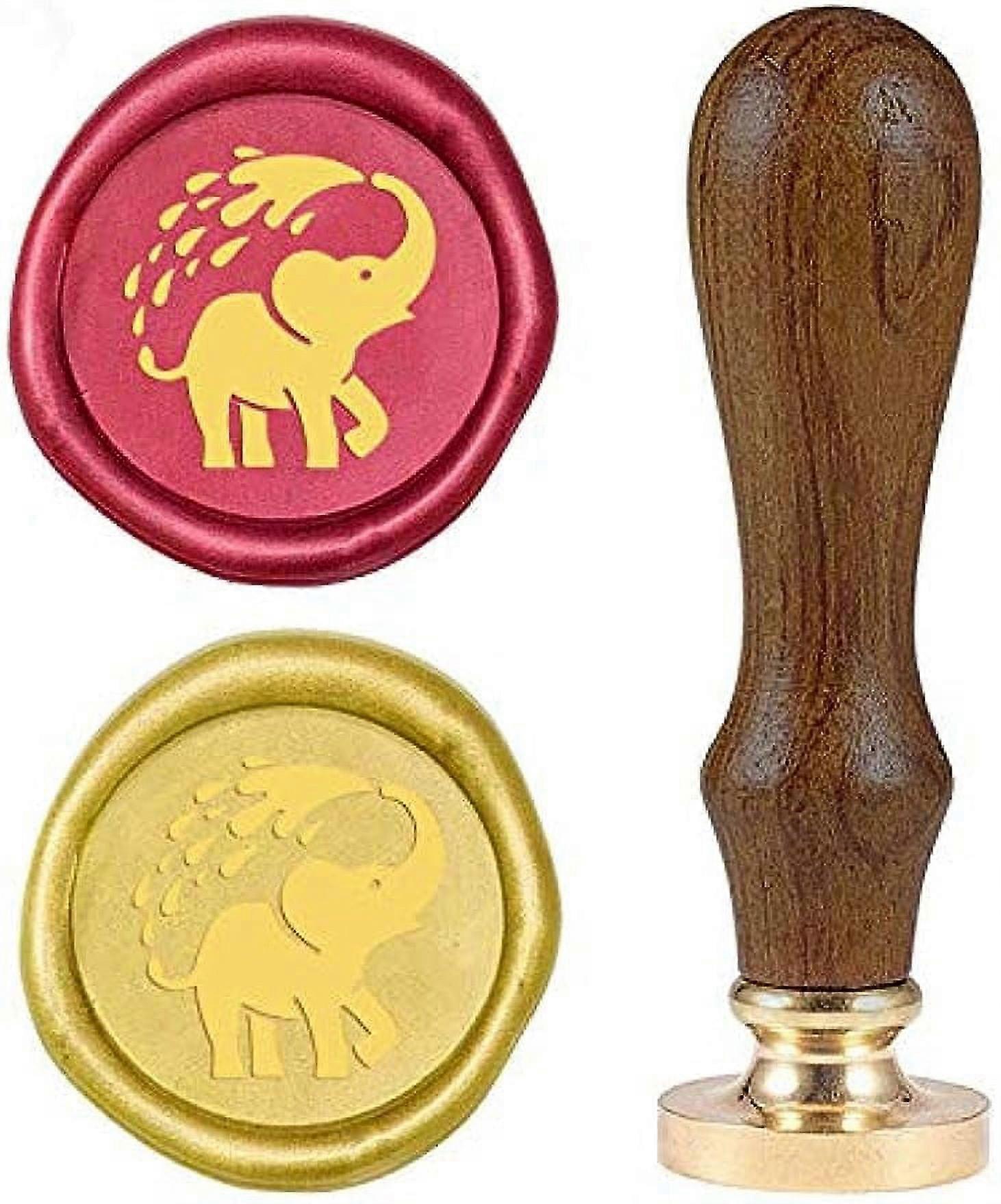Wax Seal Stamp Elephant Retro Sealing Wax Stamp Animal Pattern with 25mm Removable Brass Head Wooden Handle for Envelope Card Package Decoration