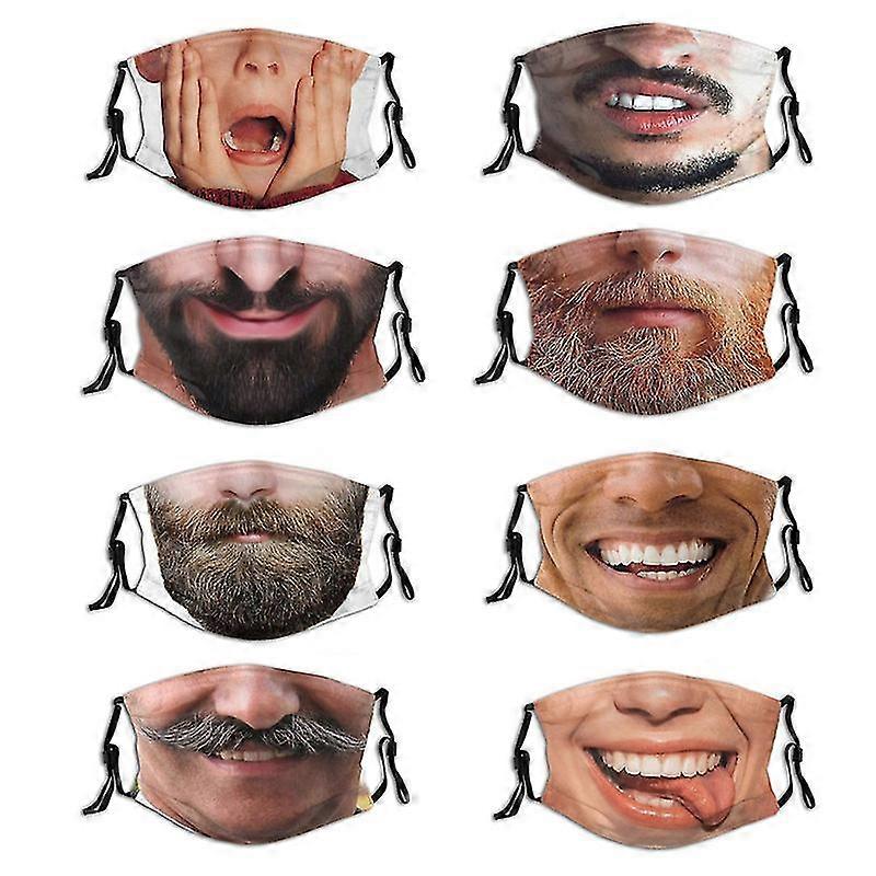 Mimigo 8pack Beard Face Mask With Filter Pocket Washable Face Bandanas Balaclava Anti-dust Print Reusable Fabric Masks For Men Women