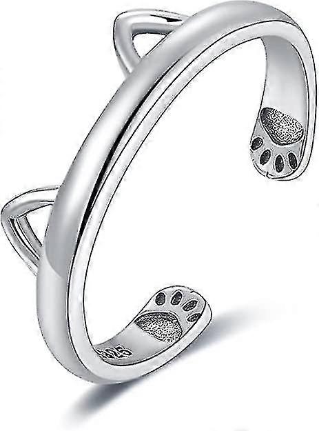 Women's Silver Ring, Cat Paw Print Opening Adjustable Ring