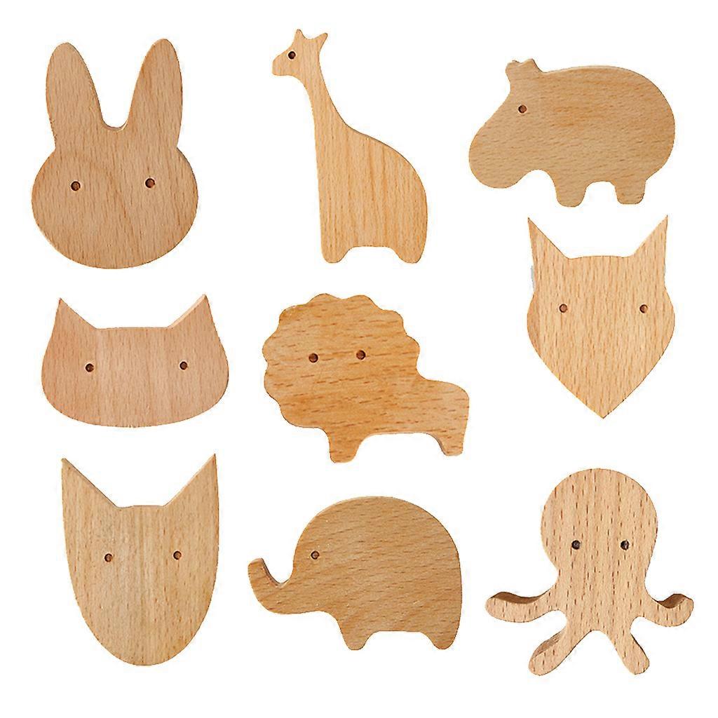 9PCS/1Set Wall Decoration Solid Wood Hook Cute Animal Home Wall Hook for Key Hol