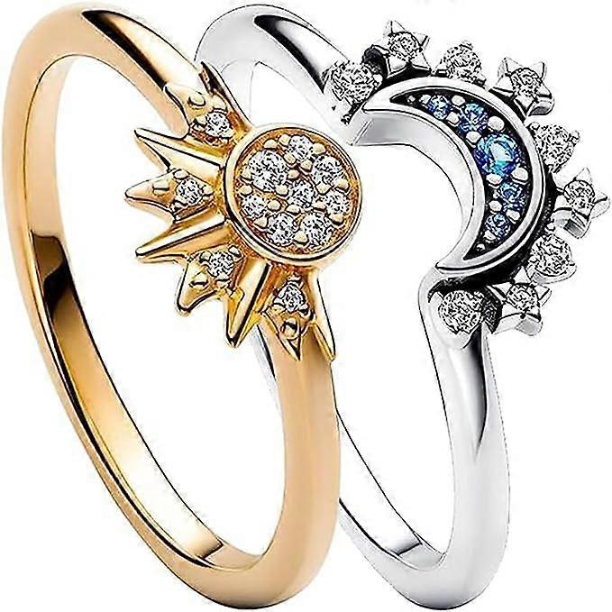 Par de Sol Celestial e Lua Ring Set, Amizade Promessa Anéis Combinando, Presentes de Aniversário para Mulheres Meninas