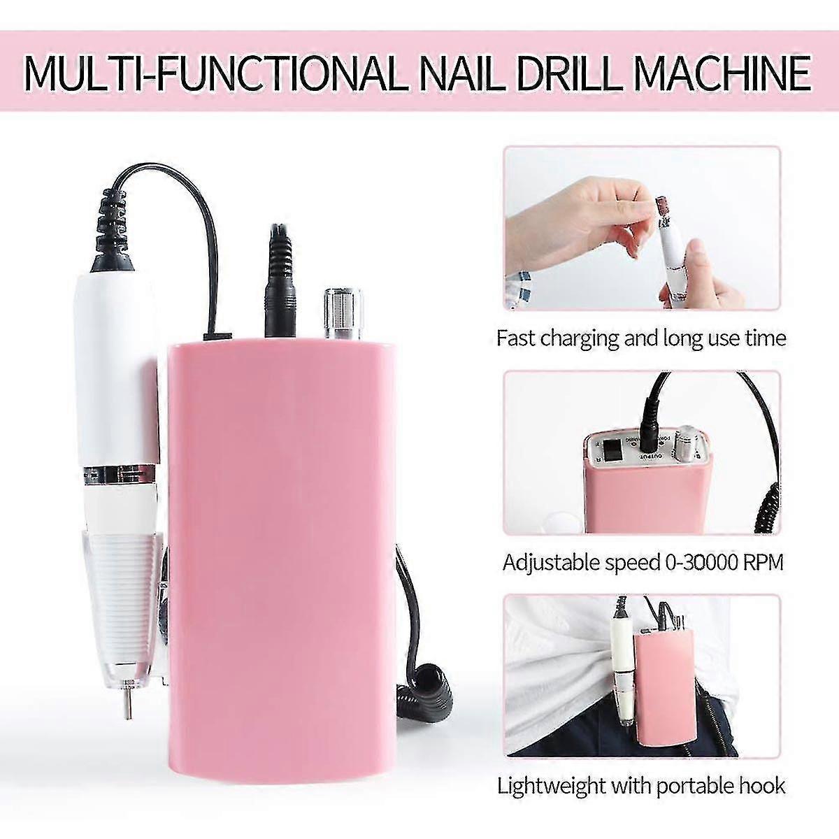 6 Bits Portable Electric Nail Drill File Manicure Cordless Machine Pink