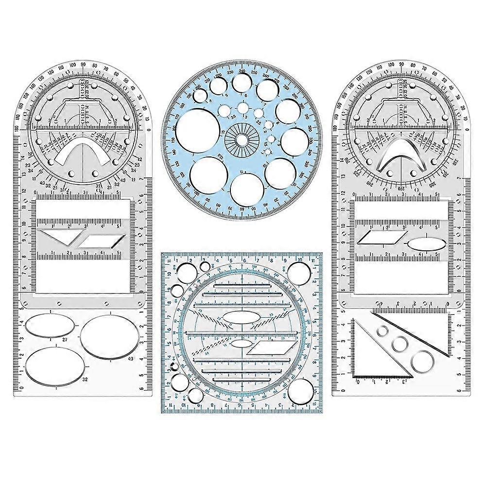 4Pcs Multifunctional Geometric Ruler Measuring Drawing Ruler Plastic Mathematics Tools for Student