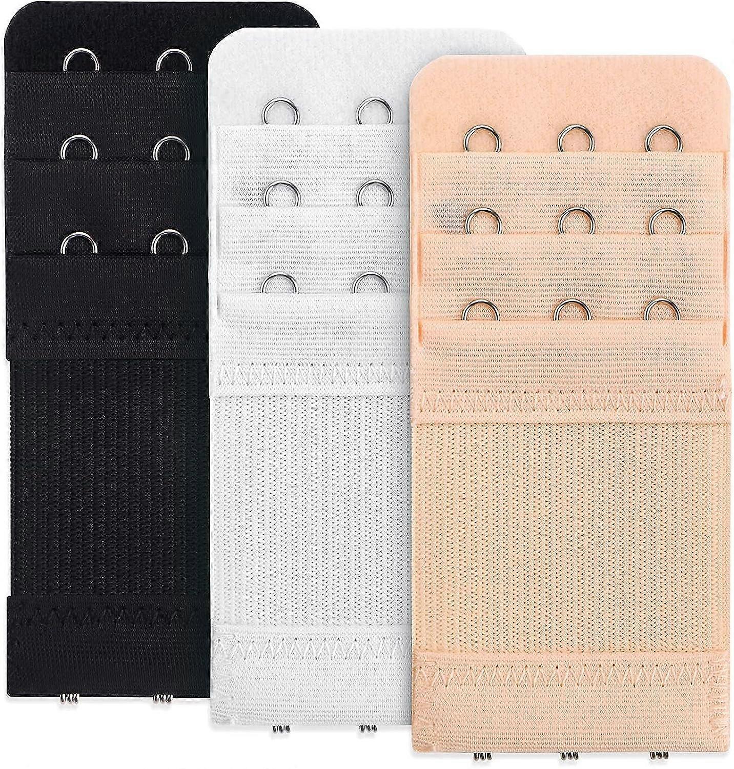 3 Pieces Women's Bra Extender 3 Hooks 3 Rows Ladies Bra Extensions Bra Straps Soft Comfort Elastic Black White Dyed