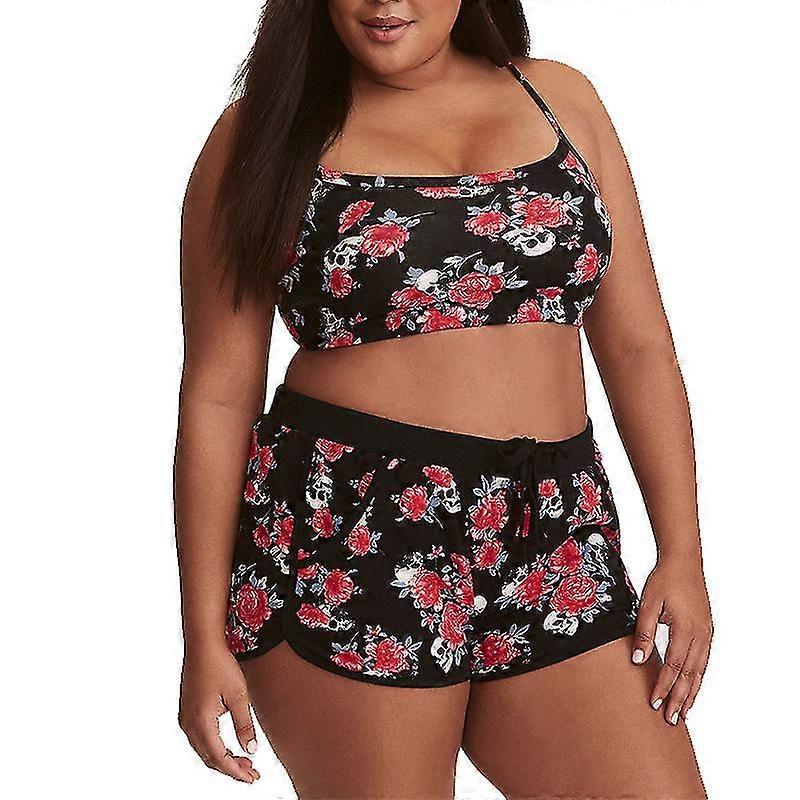 Vrouwen Bloemen High Waisted Bikini Shorts Set Push Up Gewatteerde Badmode