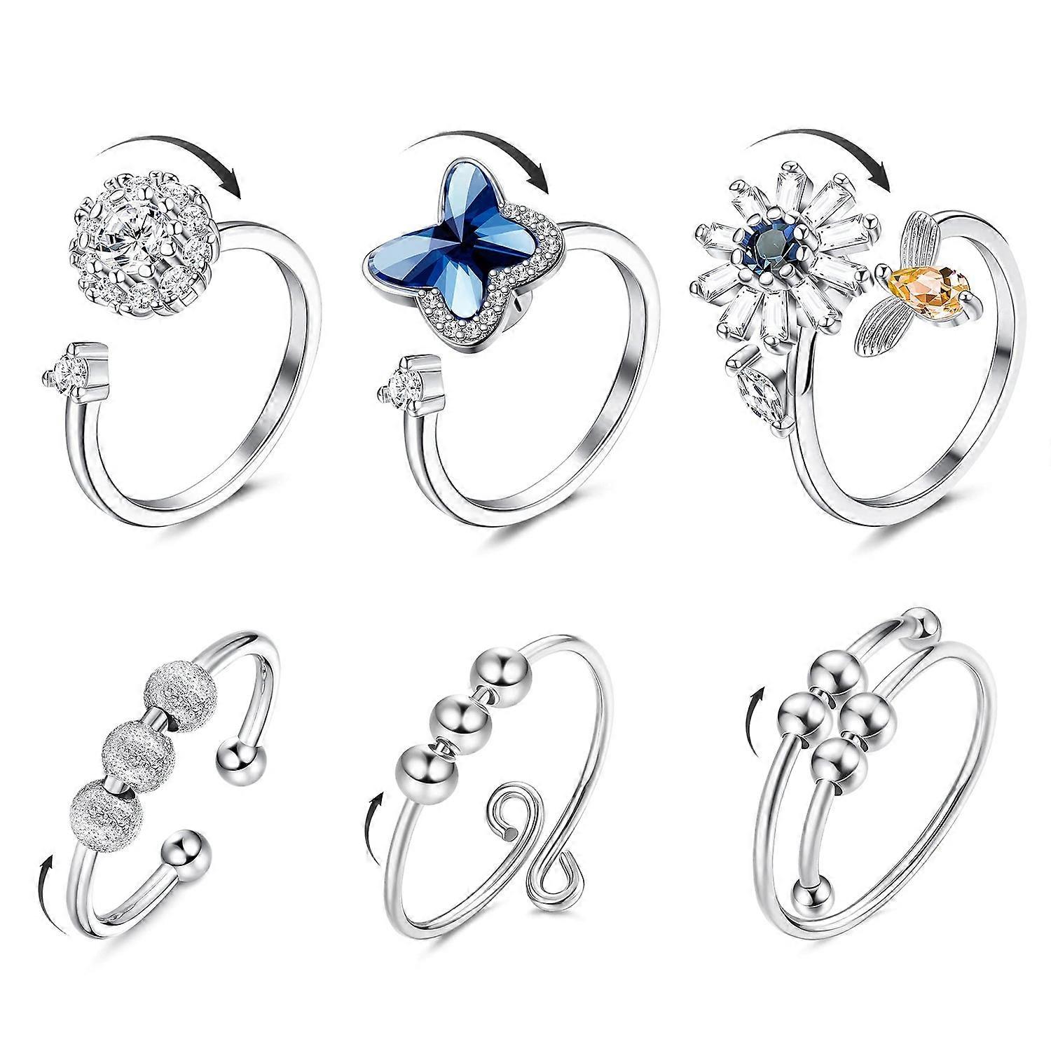 6 Anxiety Ring Women's Adjustable Split Ring Set Rotating Ring Ring Suitable for Anxiety