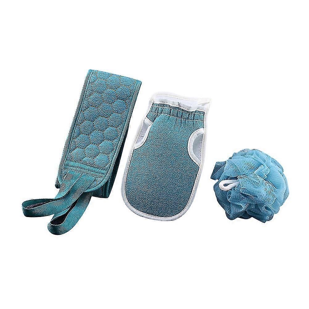 3pcs/set Bath & Shower Towel + Bath Mitt + Bath Ball #blue