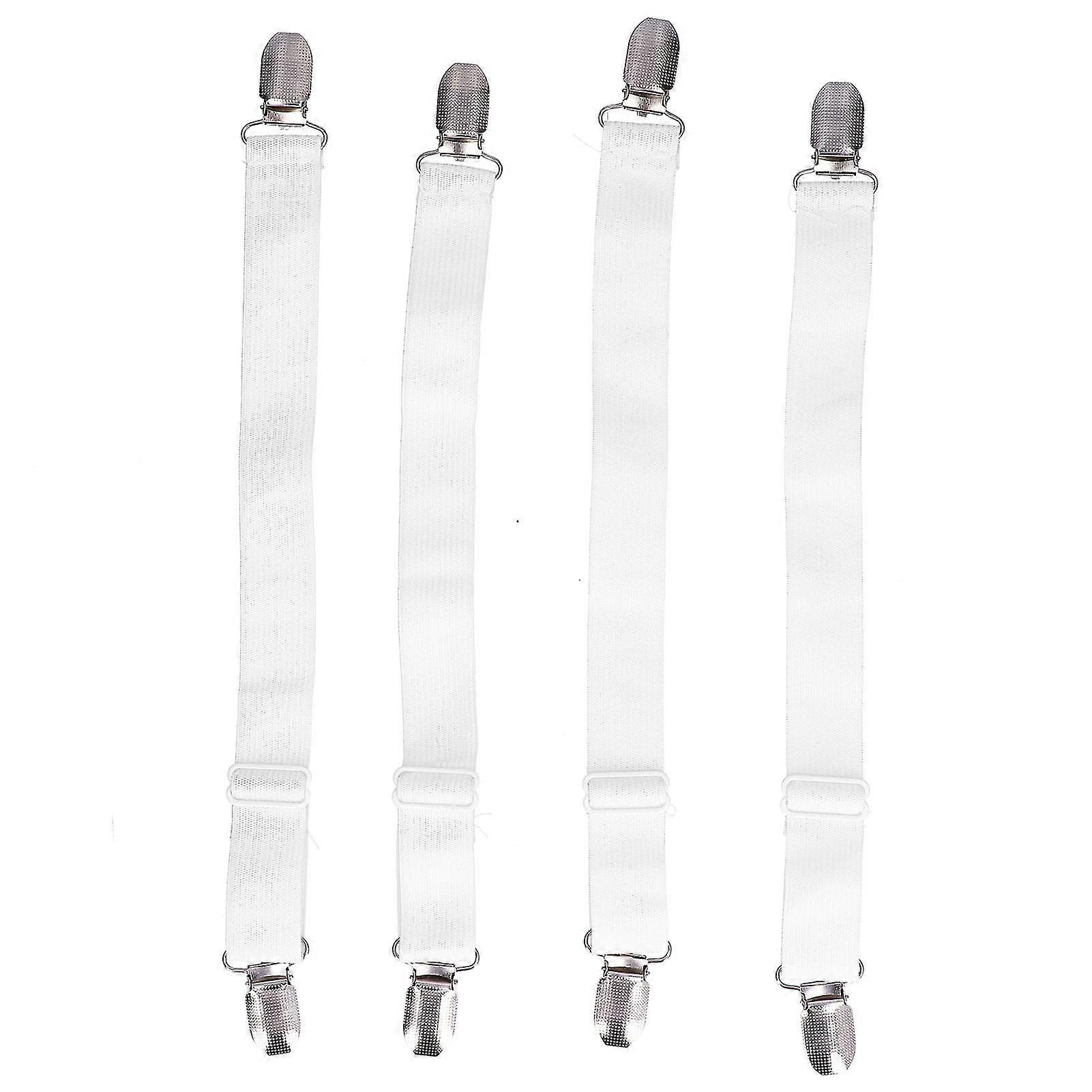 Adjustable Bed Sheet Fasteners - 4-Pack Elastic Sheet Band Straps Clips Holder (White)