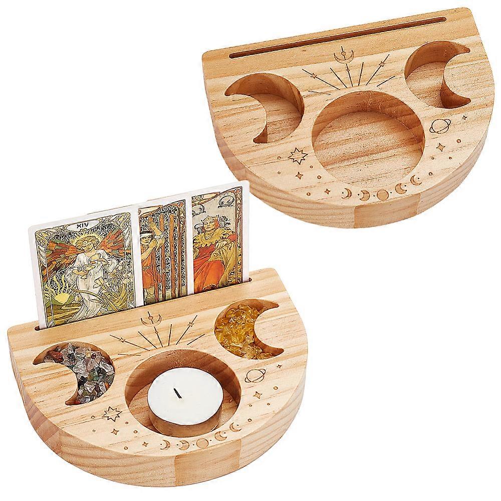Arch Shaped Wood Tarot Card Display Holders Moon Phase Printed Tarot Card Tabletop Display Stands Bisque 11x15x2.5cm