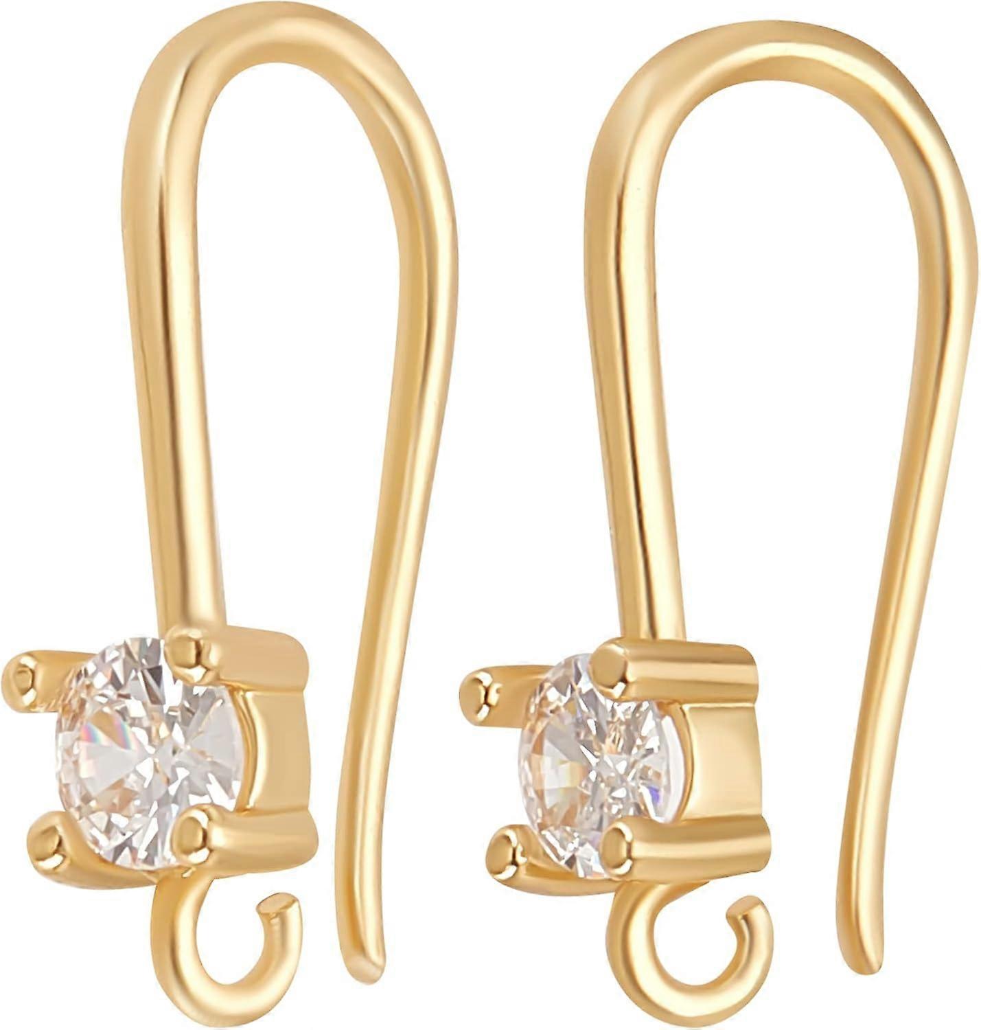 30Pcs Cubic Zirconia Earring Hooks 18K Gold Plated French Ear Wires Fish Earring Hooks with Open Loop for DIY Earrings Jewellery Making