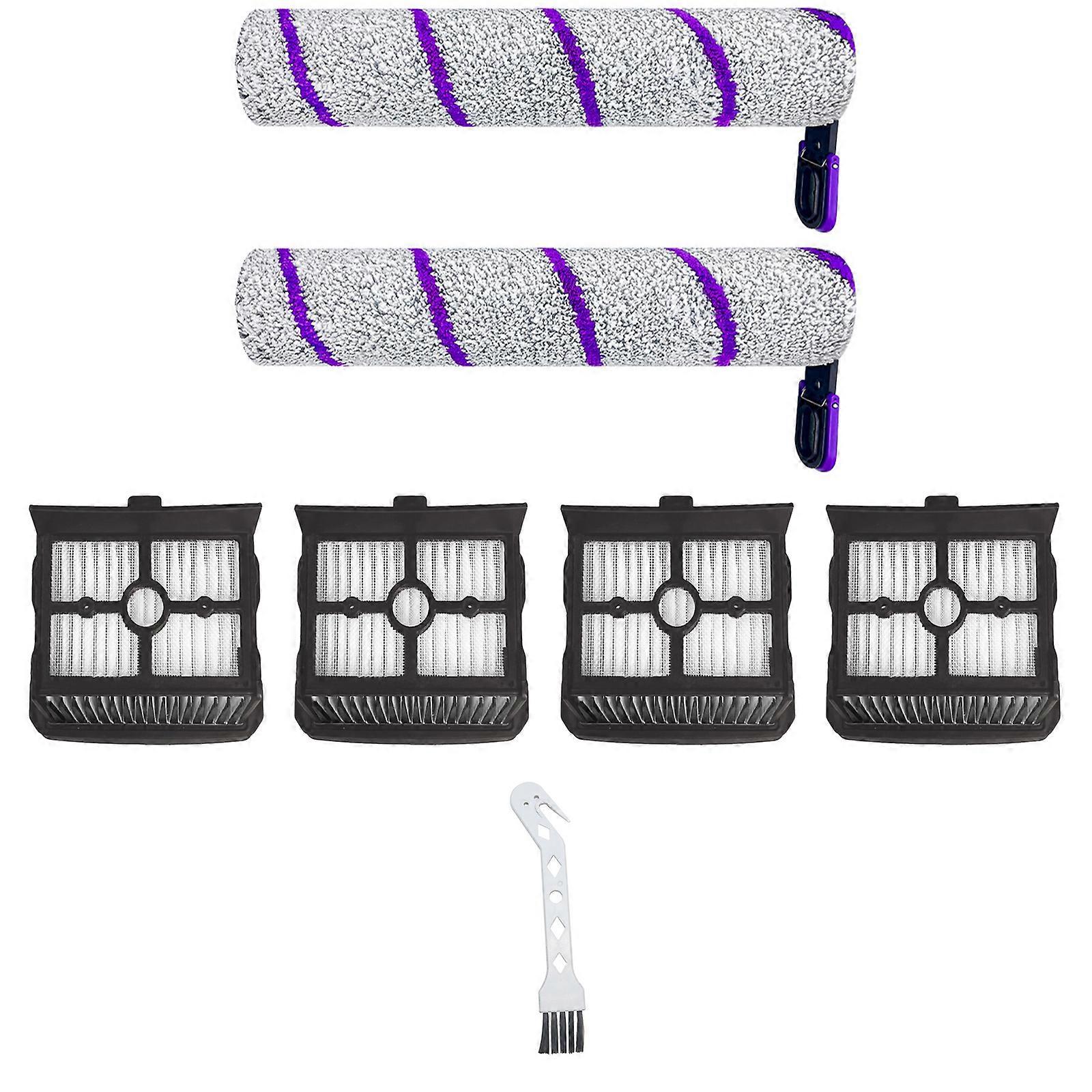 Scrubber Accessories Filter Roller Brush Floor Brush Lint Roller Cartridge for Narwal S2(2 Roller Brushes + 4 Filters + 1 White Bird Brush)