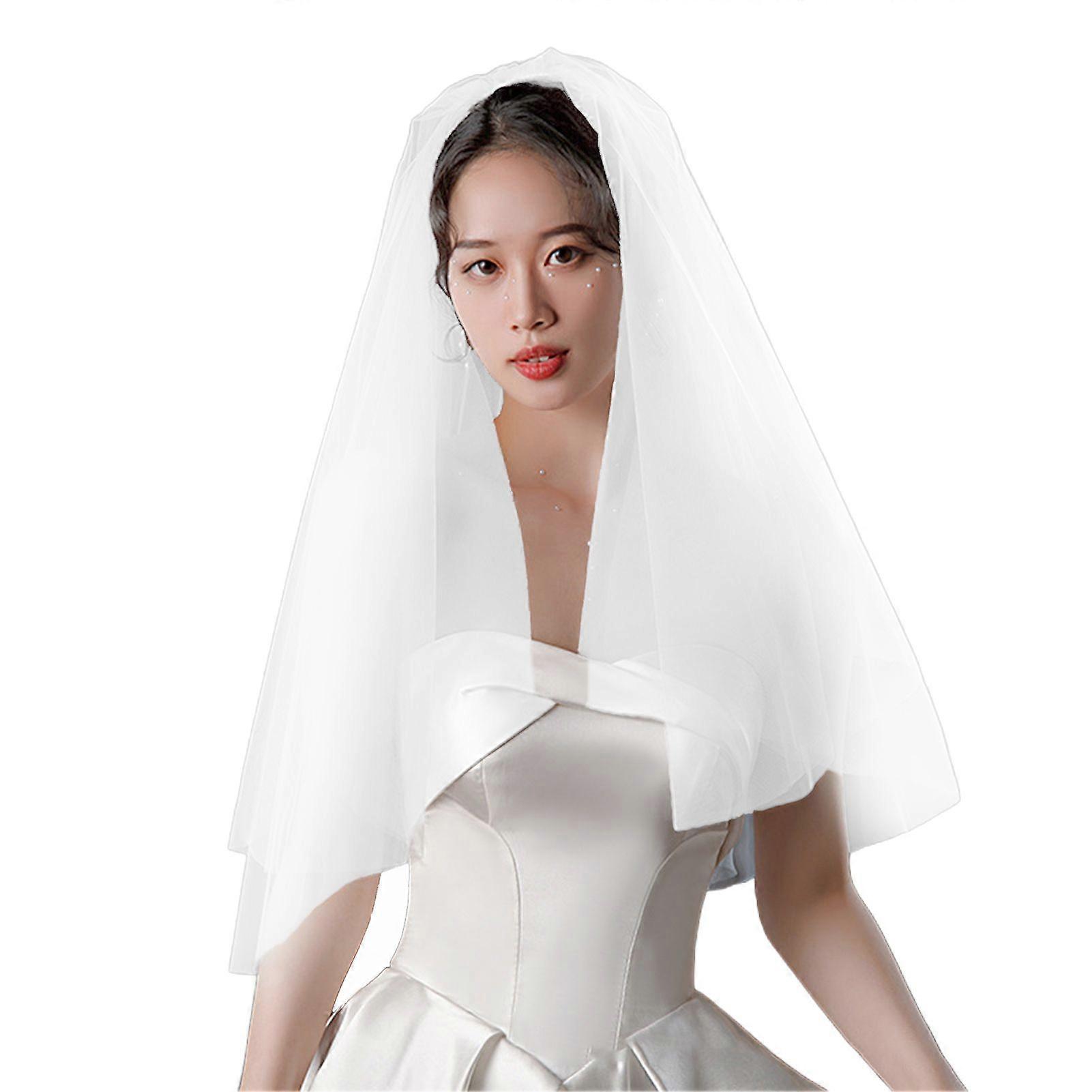 White Bridal Veil Double-Layered Solid Color Wedding Veil Soft Mesh Material Prom Cosplay Veil with Comb