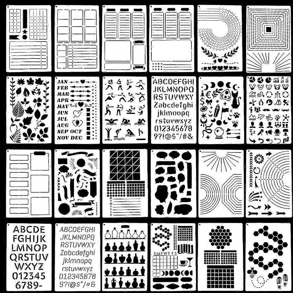 24Pcs Planner Journal Stencils Plastic Reusable Journaling Notebook Lines Dotted Banners Bookmark DIY Drawing Templates for Habit Tracker Planing Scra