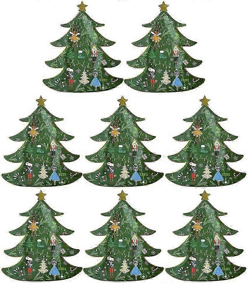 8 Pcs Christmas Paper Dinnerware Christmas Tree Shape Paper Plates Dessert Plates Christmas Tableware Party Supplies