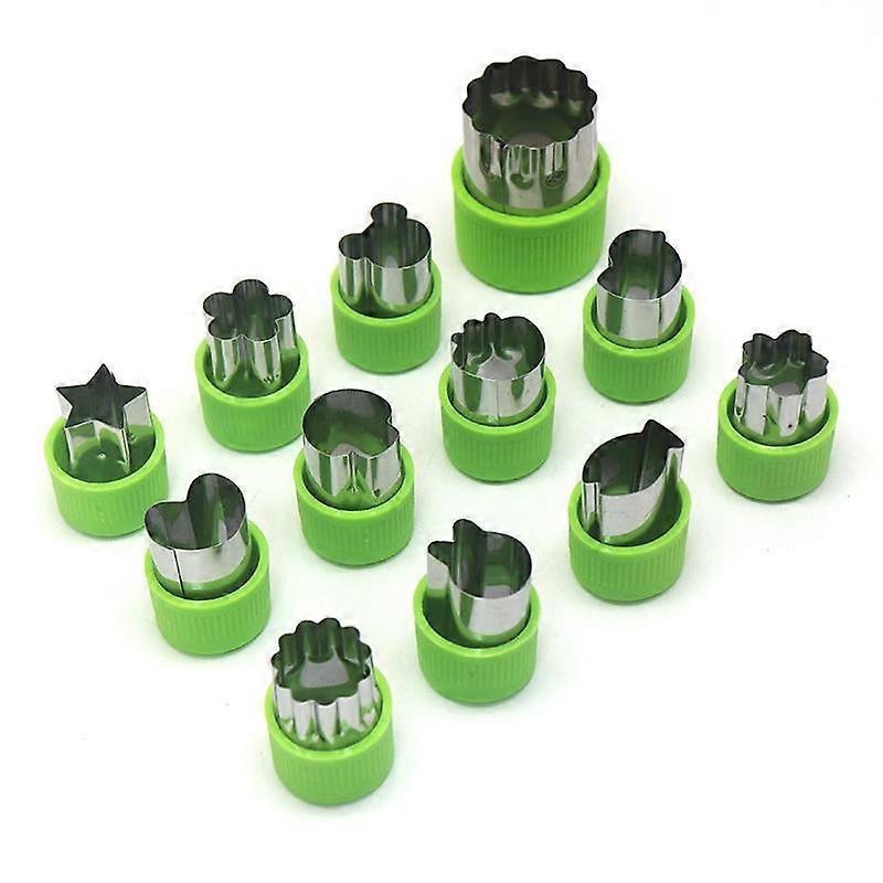12pcs/set Vegetable Fruit Cutter Stainless Steel Flowers Cartoon Shape Mold Cake Biscuit Cutting Mold Kitchen Cookie Cutter Tool