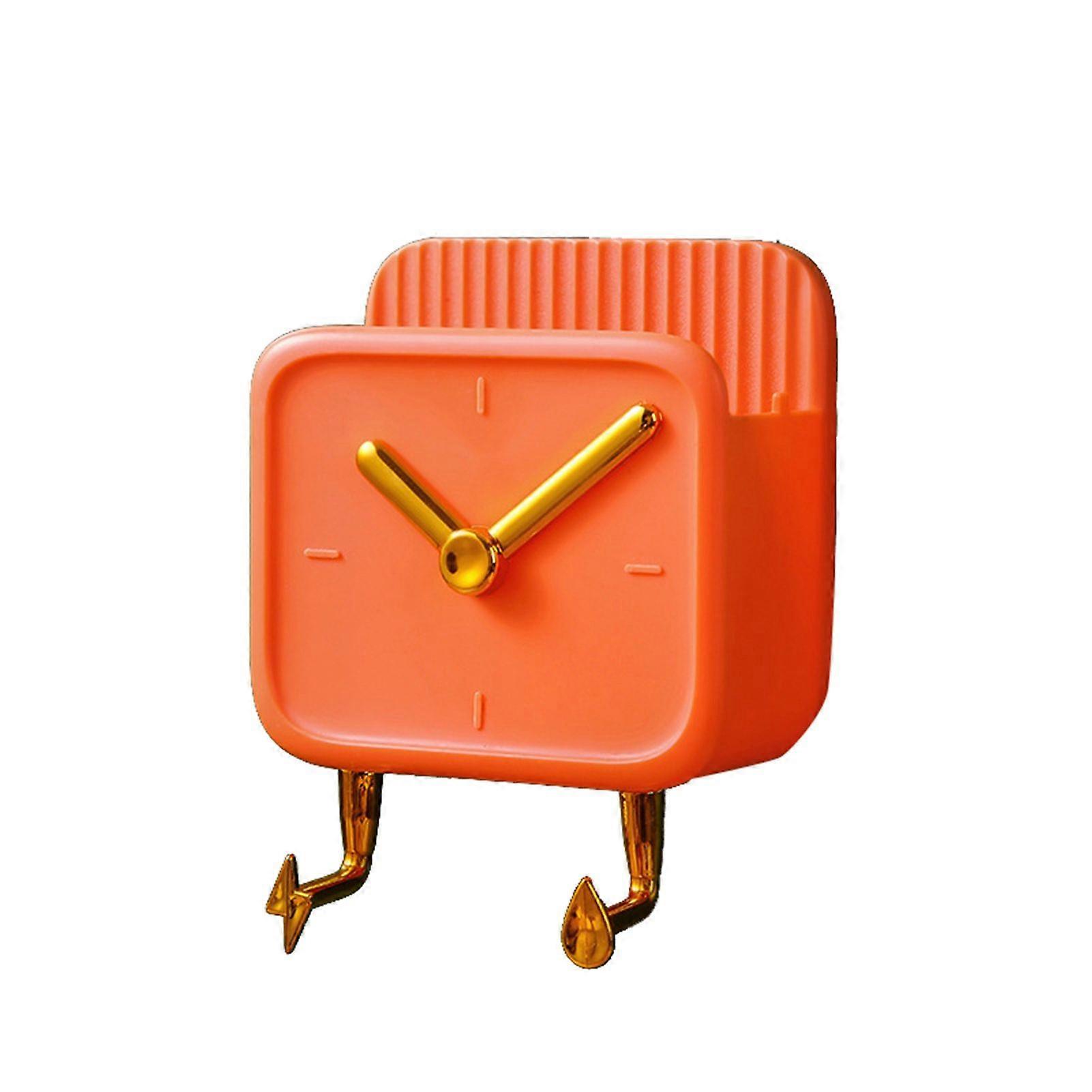 Wall Mounted Storage Box ,Clock Shaped Multifunctional Container with Hooks for Dormitory Bedside, Orange