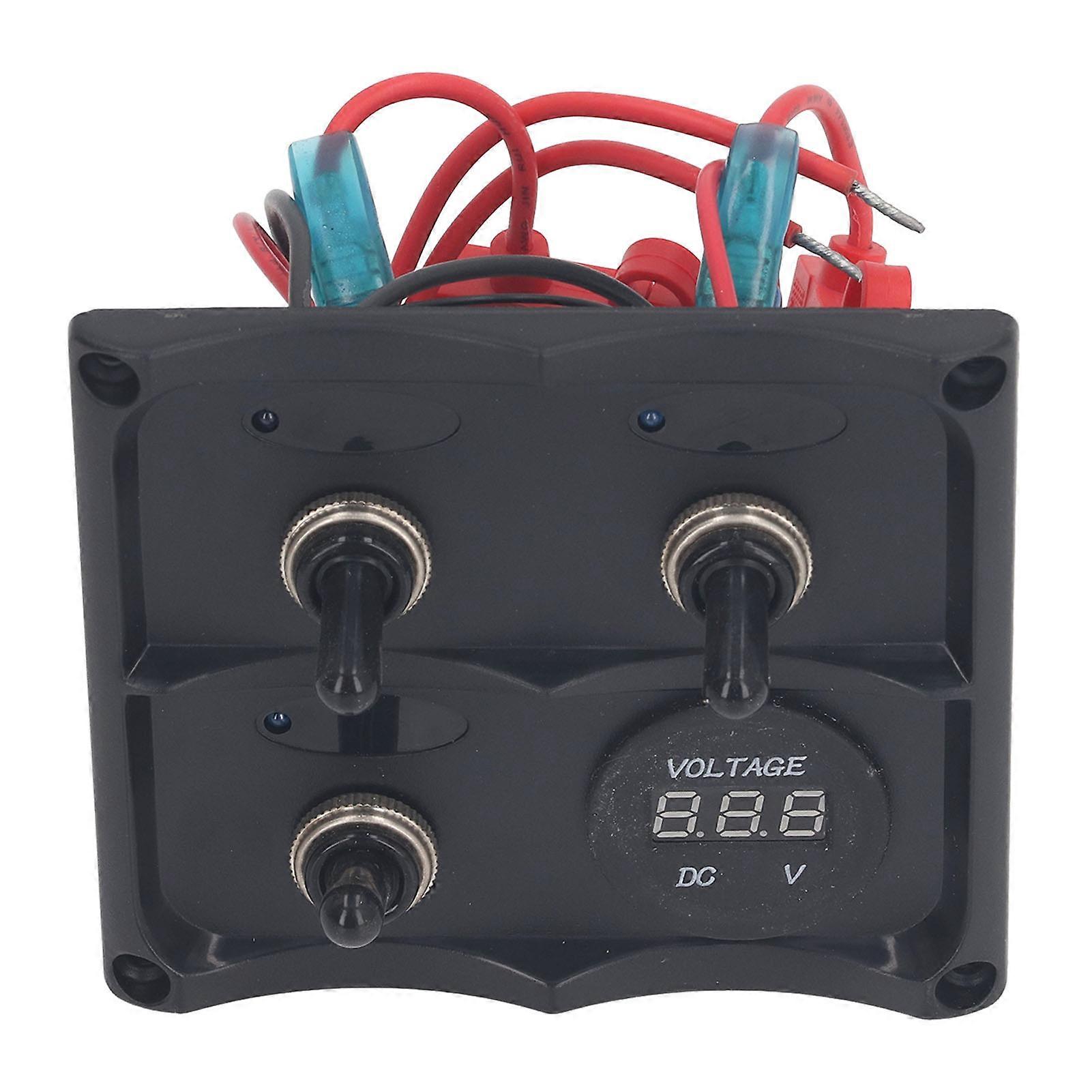 Rocker Switch Panel 3 Gang Led Waterproof Dc12V-24V With Display Fuse Box For Boat Marine