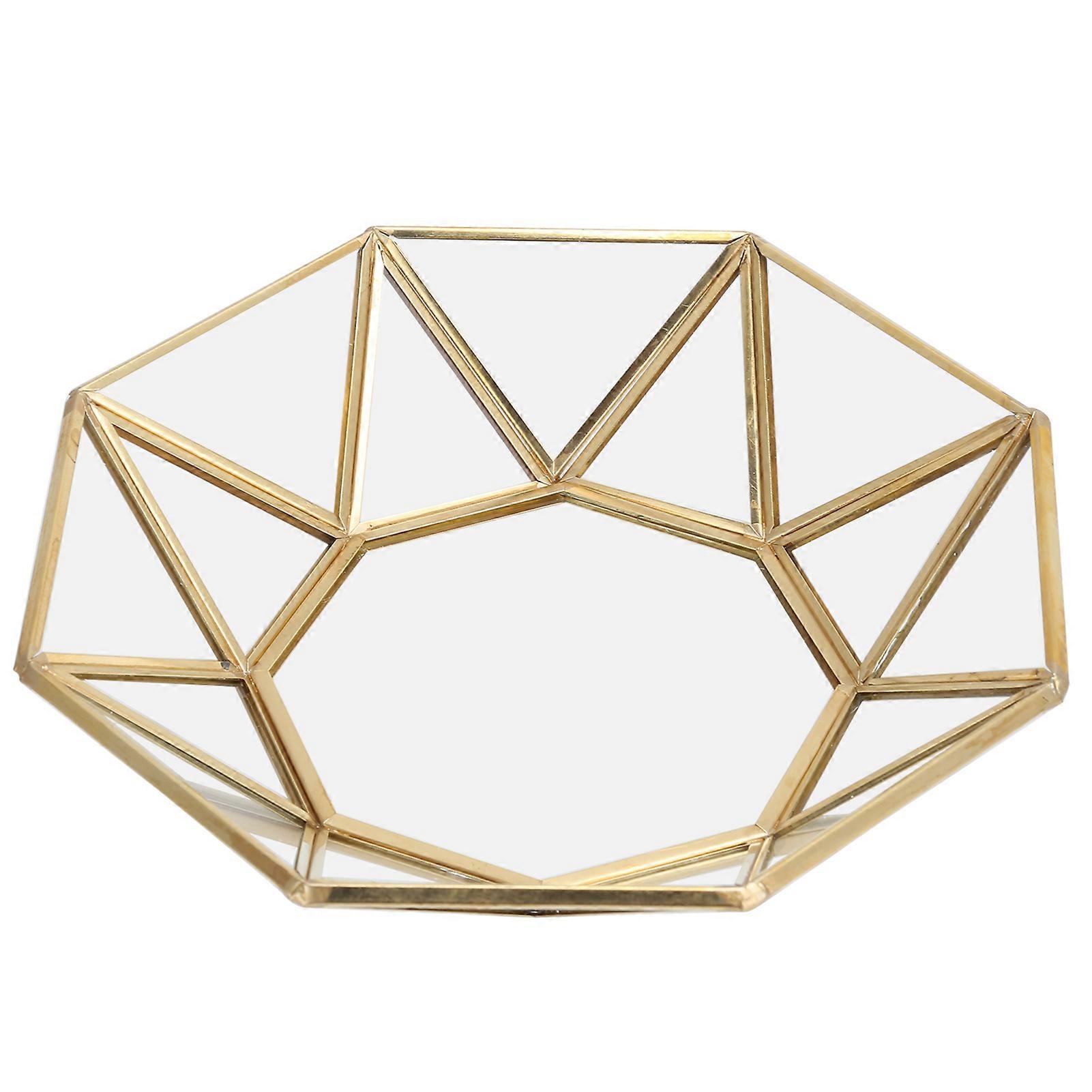 Octagonal Tray Glass Storage Decorative Display Tray Sundries Dessert Plate Organizer,Gold