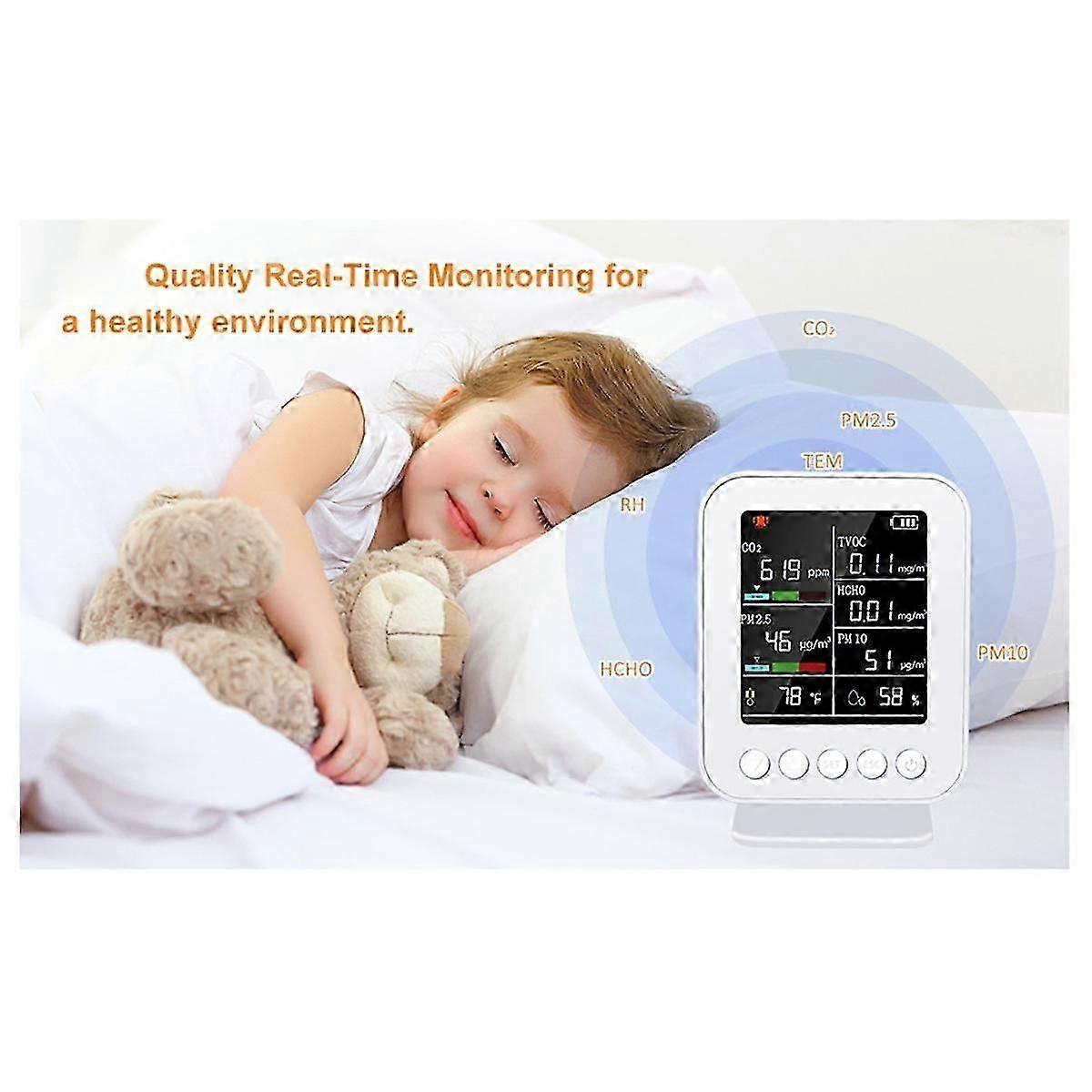 Luchtkwaliteitsmeter PM2.5 PM10 Kooldioxide Kooldioxide TVOC HCHO Tester TFT Kooldioxide Detector