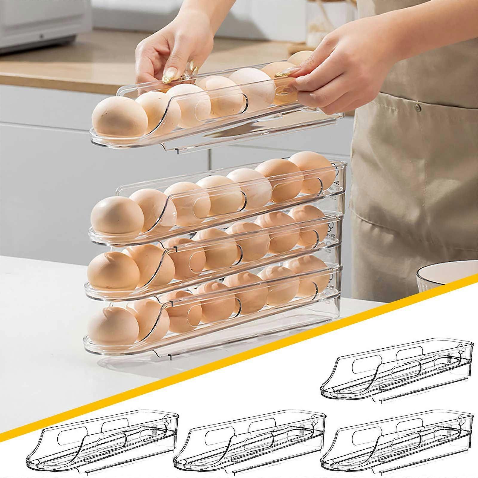 4pcs Eggs Storage Box Refrigerator With Side Door Fresh-keeping Box Eggs Dispenser Space-Saving Rolling Eggs Dispenser And Organizer
