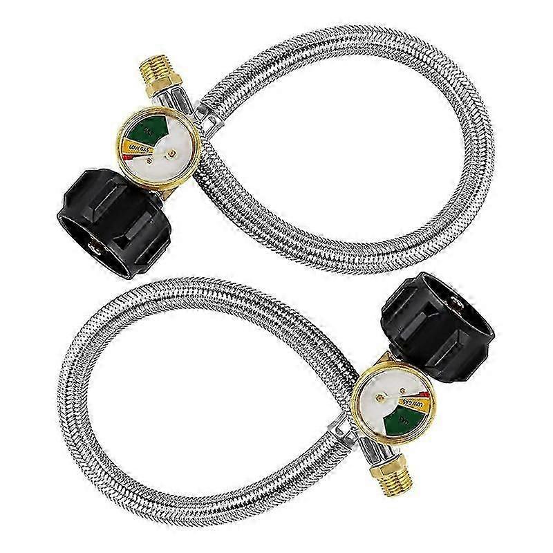 15 Zoll RV Propanschlauch Pigtail mit Manometer für 5-40Lb Tanks - Edelstahlgeflochtener Propanschlauch Quick