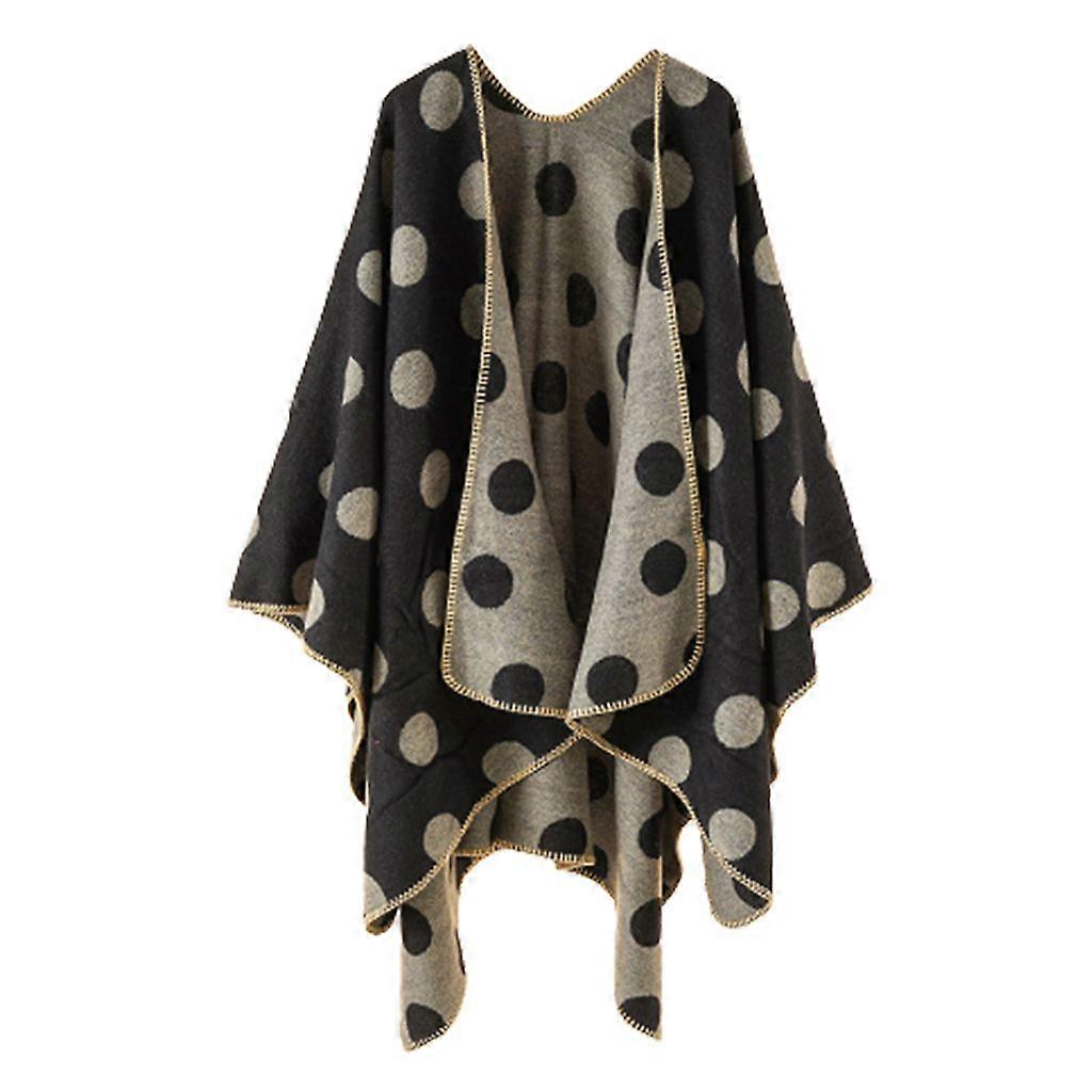 Elegant Vintage Blanket Shawl Wrap Winter Open Front Poncho Polka Dot Pattern
