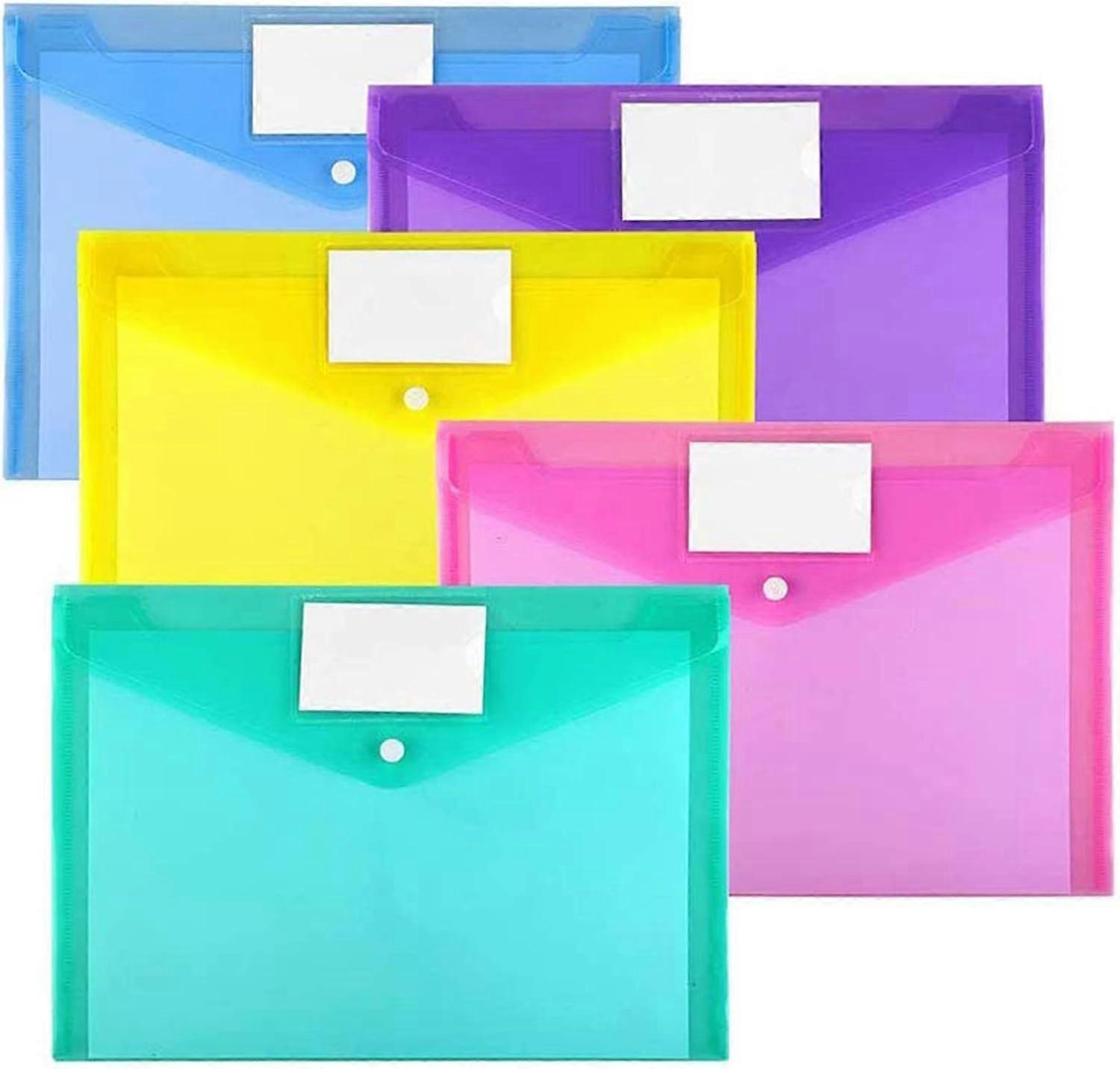 Sturdy and Durable Plastic File Folders, Multipurpose Organization with Snap Closure and Label Pocket for School, Home, Work, Office, Travel (A4 Size)