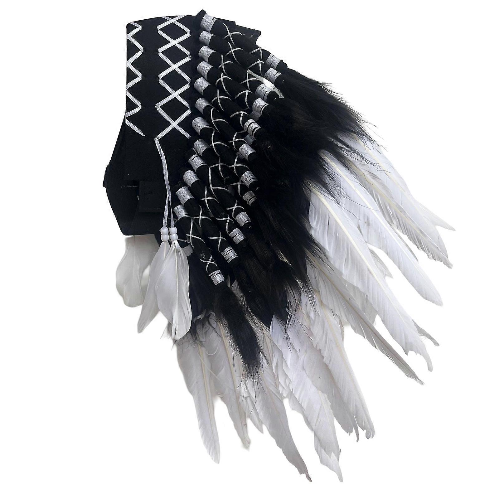 Accesorio de pelo tradicional americano con tocado de plumas del festival para el amante de la moda étnica y las celebraciones navideñas blanco