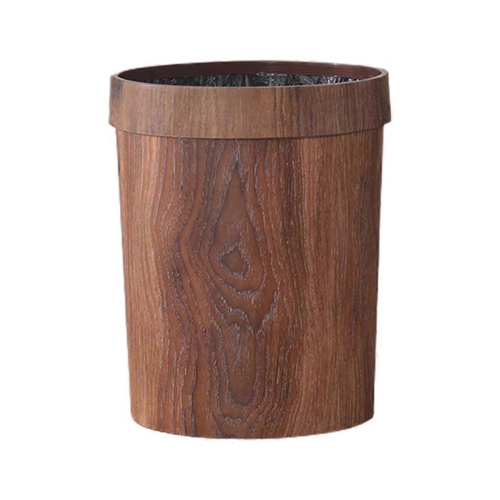 Small Wood Color Trash Can Wastebasket Rustic Round Garbage Container Bin for Bathroom Bedroom Kitchen Home Office 8L