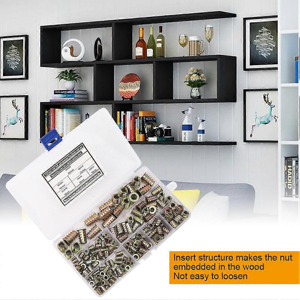 165Pcs Hex Thread Insert Nut Galvanized Wood Furniture Nut Set Color Plated Carbon Steel