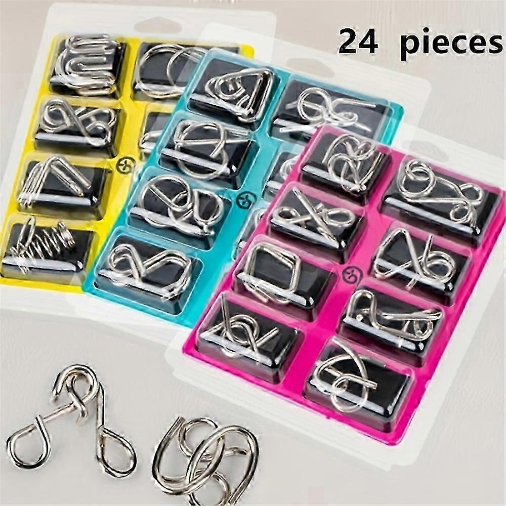 24pcs Brain Teaser Metal Game Iq Logic Game Jigsaw Fun Educatal Toy For Kids Adults