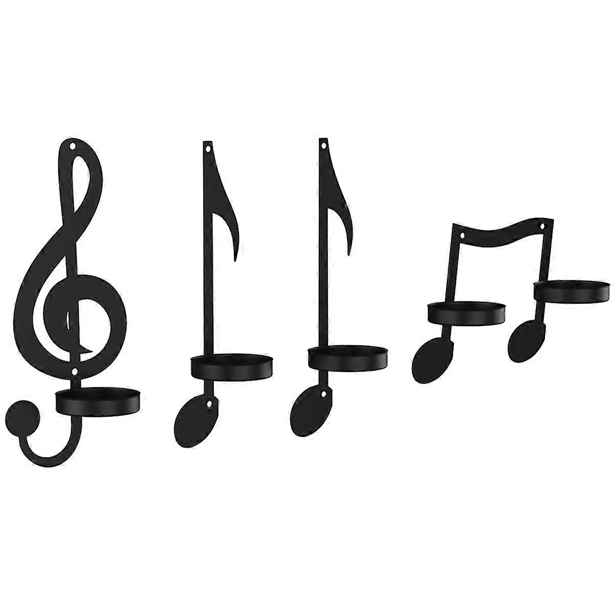 4Pc Music Note Candle Holder Black Music Note Wall Sconce