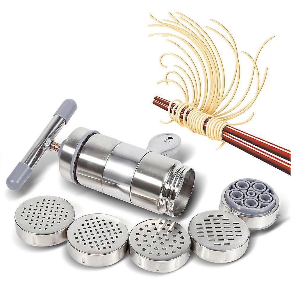 Spaghetti Maker, Manually Operated Stainless Steel Spaghetti Maker Noodle Squeezer Press Machine with 5