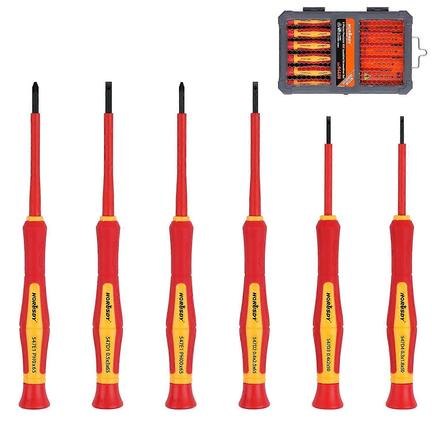 6 Piece Mini Insulated Magnetic Tip Screwdriver Set for Electrician