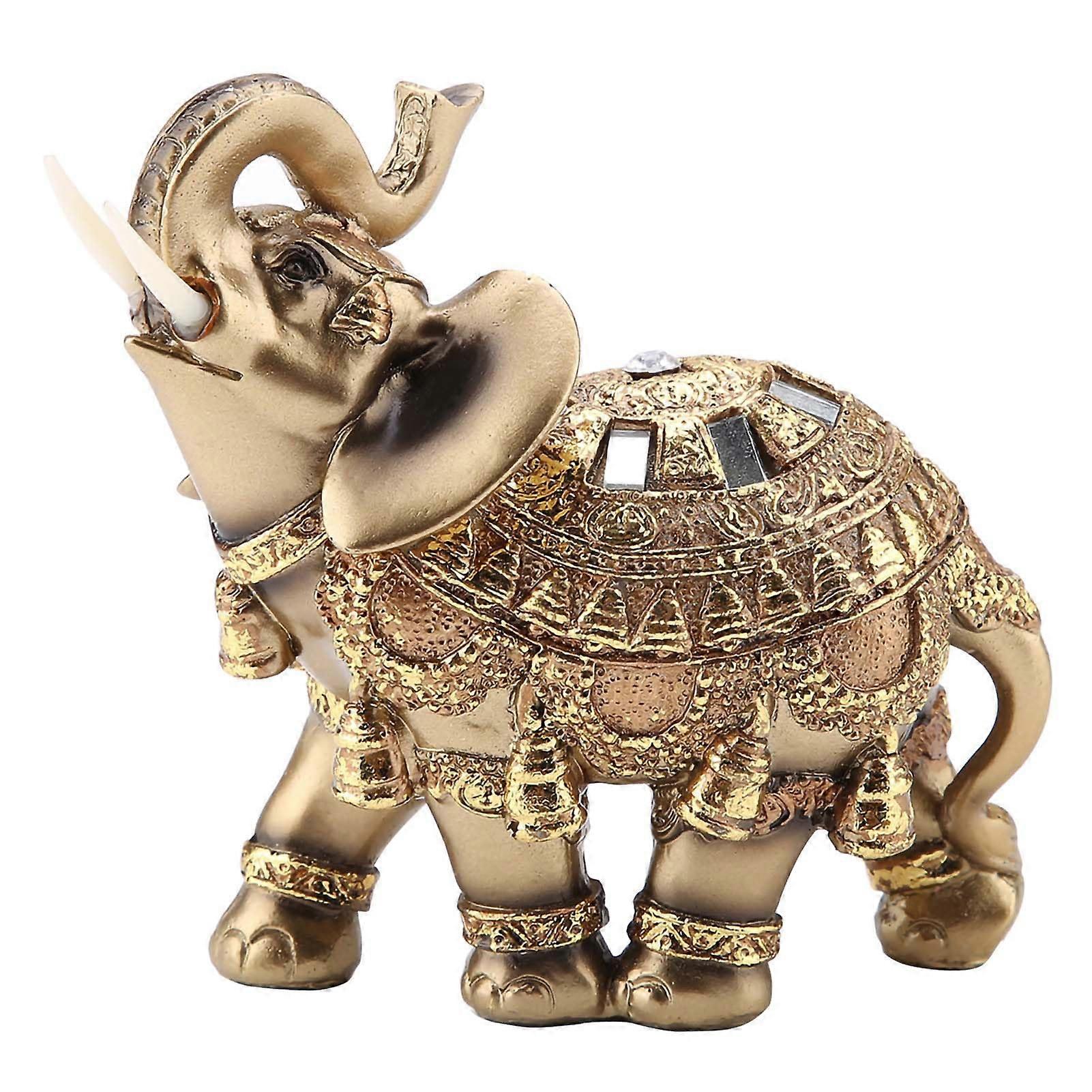 Golden Elegant Elephant Statue for Home Decoration L 11.5 x 6 x 11.5cm/4.5 x 2.4 x 4.5in