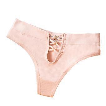 Frauen Niedrige Leibhöhe Nahtlose Tanga Höschen Sexy Aushöhlen Crisscross Riemchen Vordere Unterwäsche G-String Einfarbig T-Back Slips Hipster Dessous M Gelb