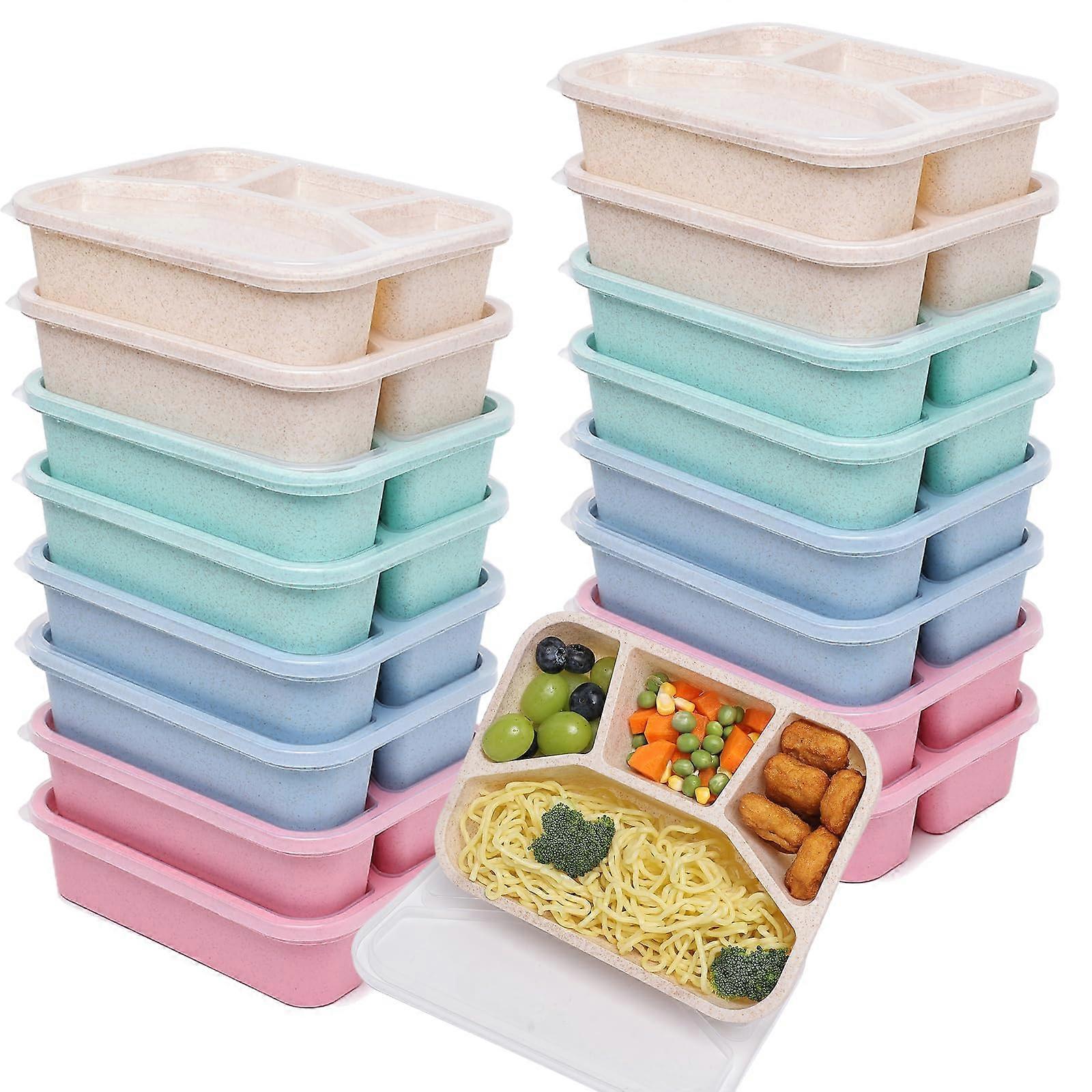 Bento Snack Boxes 16-Pack | 4 Compartment Adult Containers | Plastic Meal Prep Boxes for Work