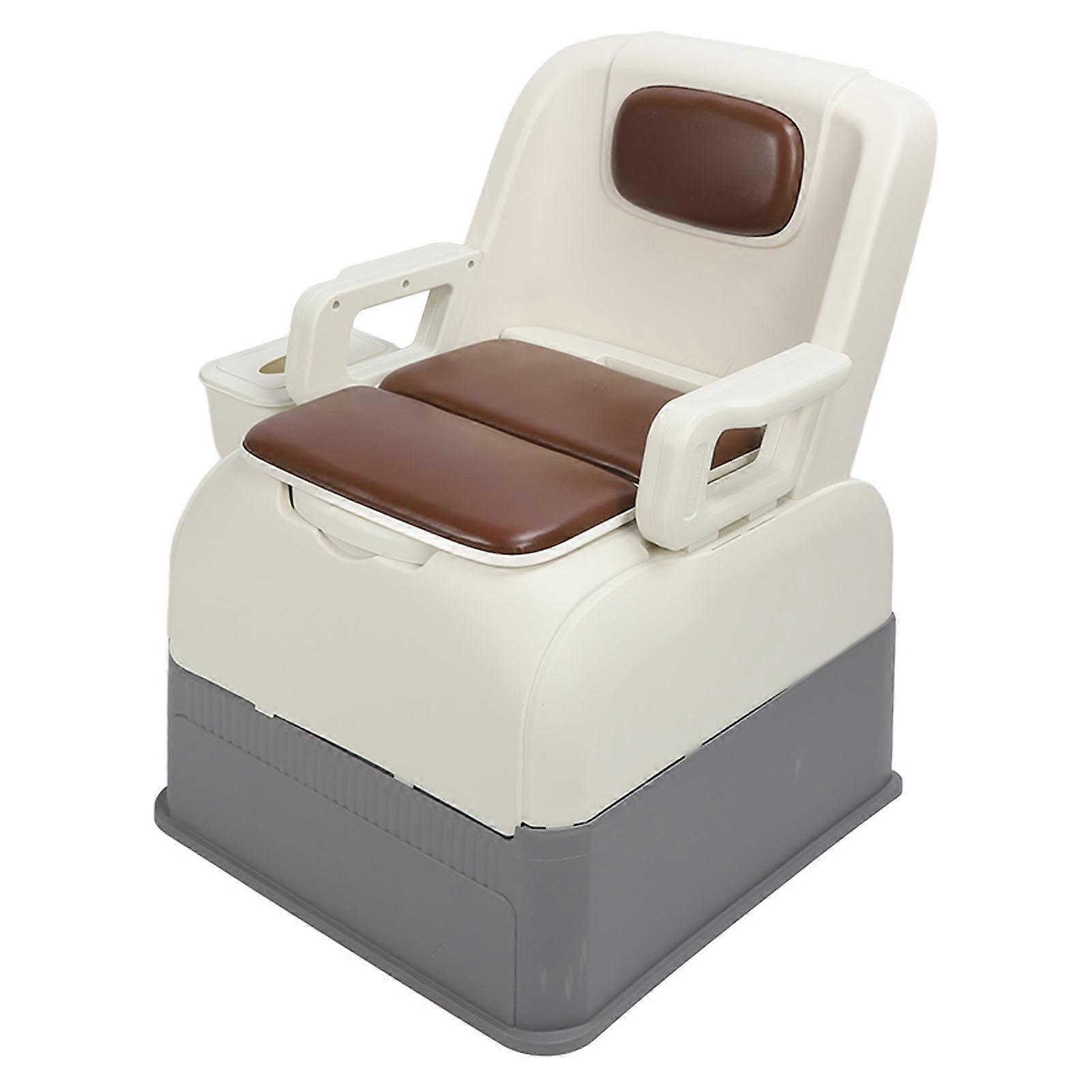 Portable Toilet Seat Stable Base Soft Padded Bedside Commode Toilet Chair with Handles for Elderly Brown