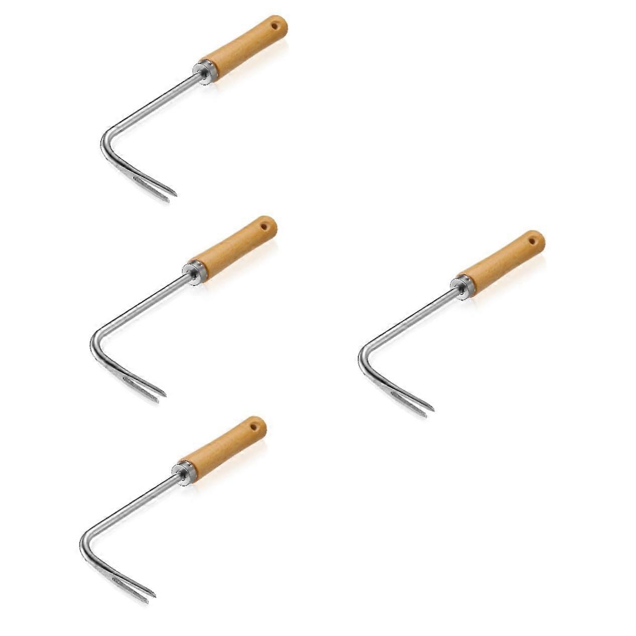 Manual Weeding Tools - 4-Piece Garden Tool Set (Lawn Edger Hoe, Cultivator, Weeder) Wooden-Handle Metal Blades