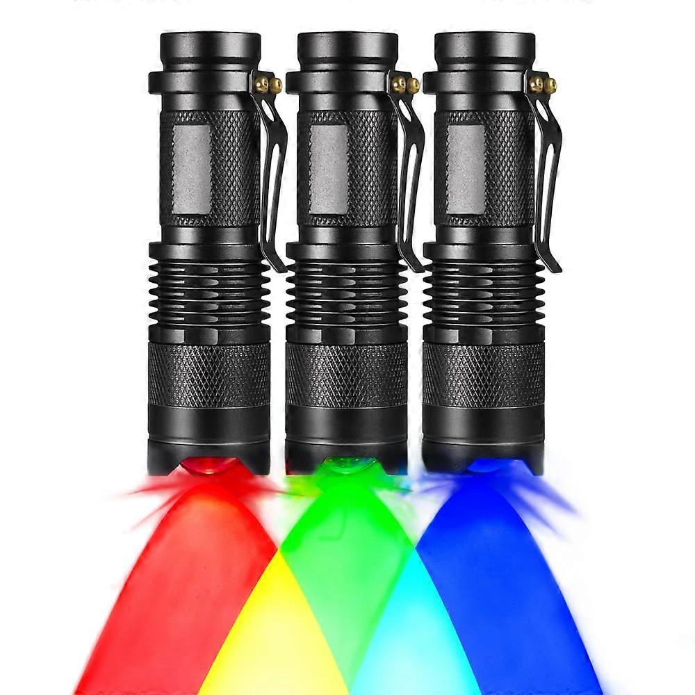 3 Pack Multi-Colored Light Flashlight Set: Red, Green, Blue LED Flashlights for Night Activities, Optical Effects