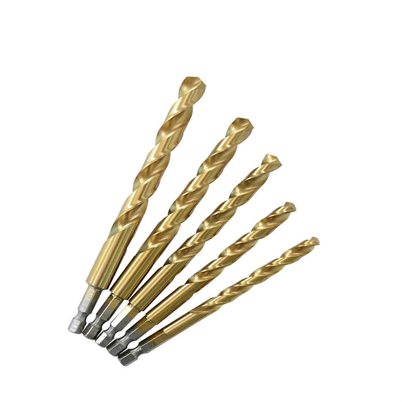 HSS Drill Bits Titanium Coated Set, 10Pcs, Sizes 1.5-13mm, Hex Quick-Change Shank, Woodworking And Metal Drill Bits