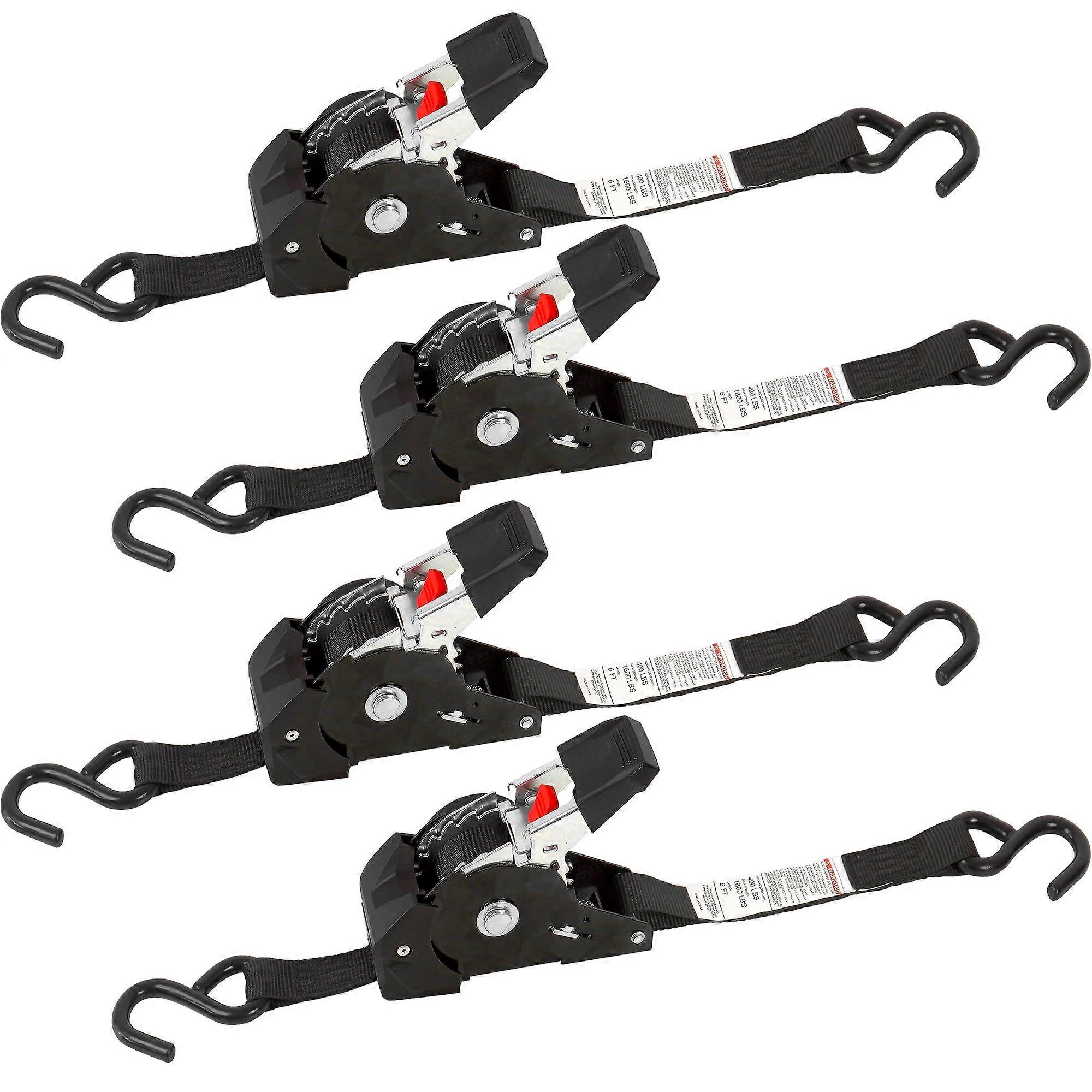 1' x 6' Retractable Ratchet Straps, 1600 lbs Strength, Break 4 Pack, Self Retracting Tie Downs