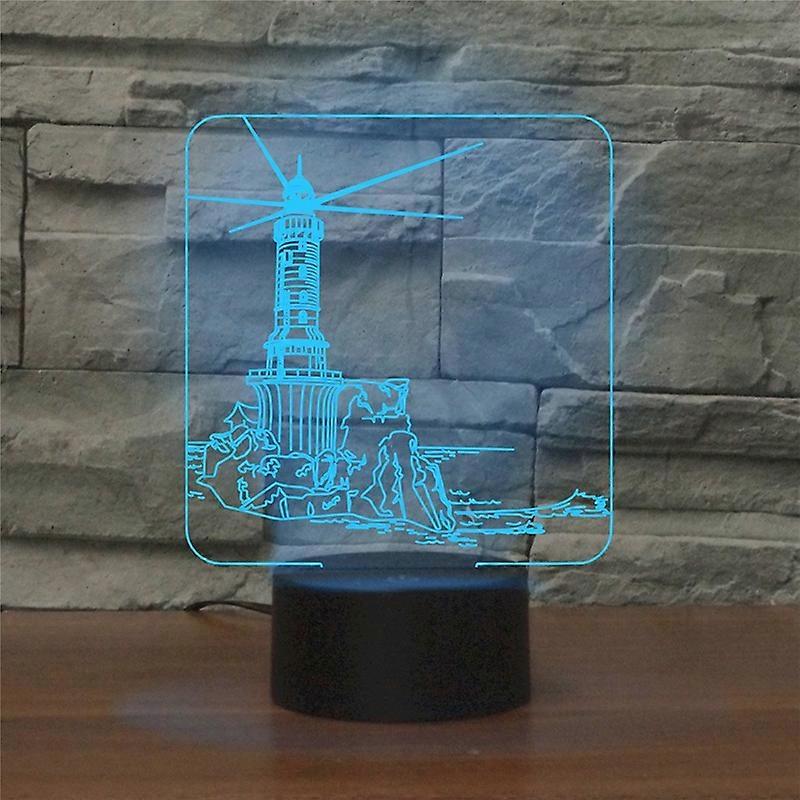 Lighthouse Shape 3D Colorful LED Vision Light Table Lamp, USB Touch Version