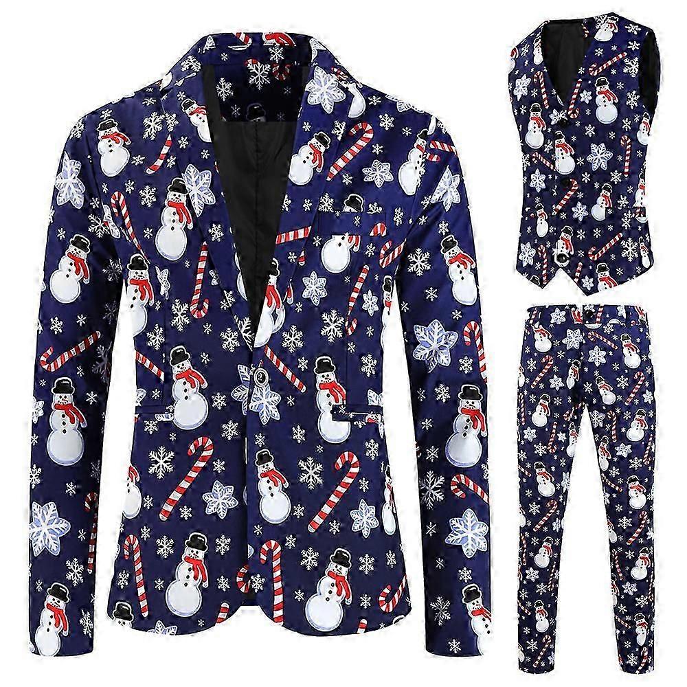 "Νέα Ανδρικά Χριστούγεννα 3D Printed Tuxedo Casual Suit Three-piece Suit Men"