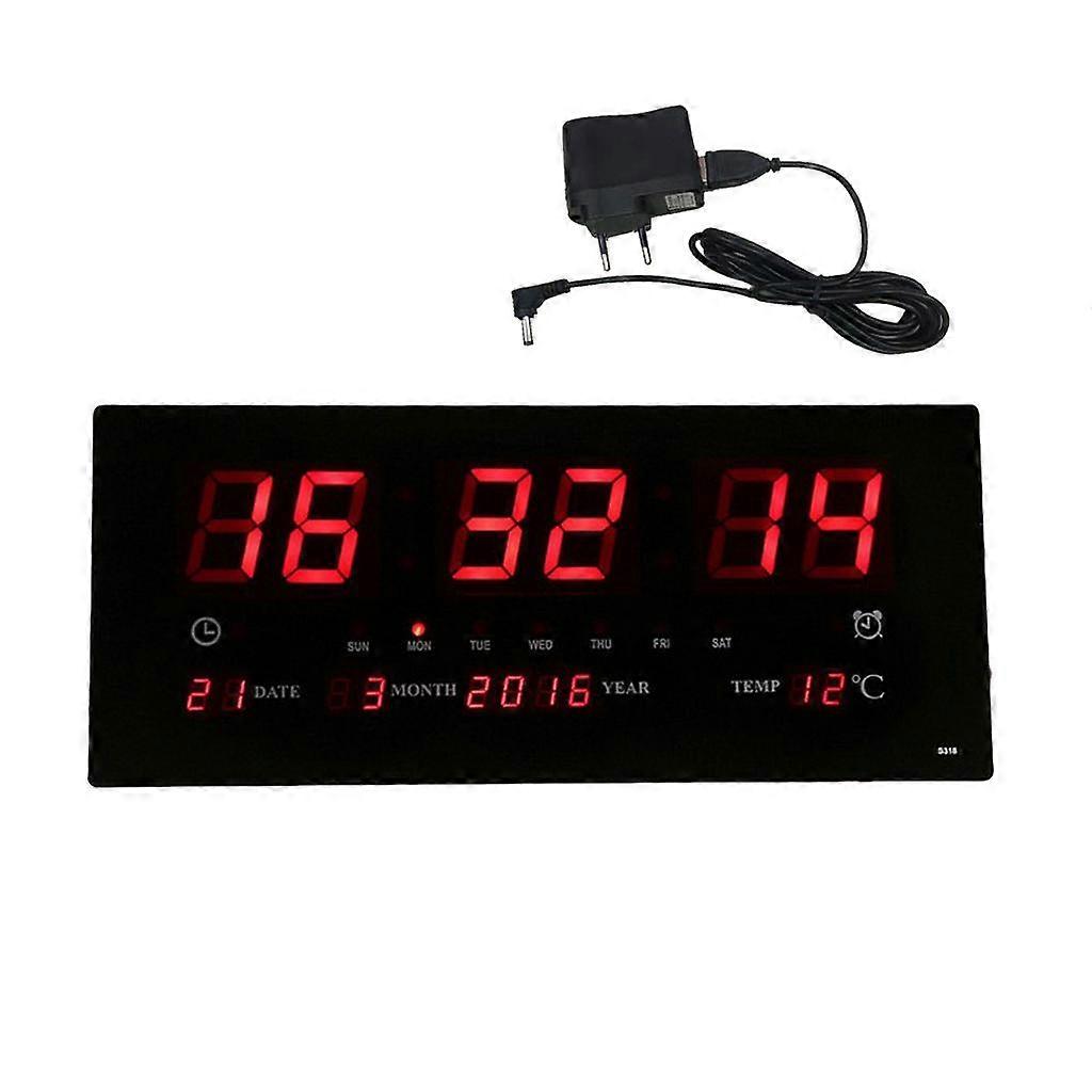 Digital Wall Clock LED Time Calendar Temperature Electric Alarm Clock EU